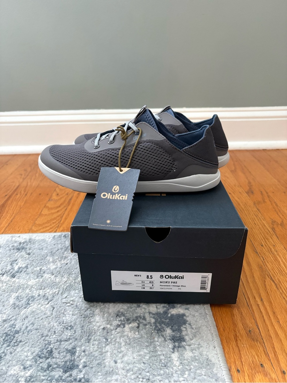NIB! OluKai Moku Pae Men’s Sneakers in Pavement/VTG Blue, Size 8.5